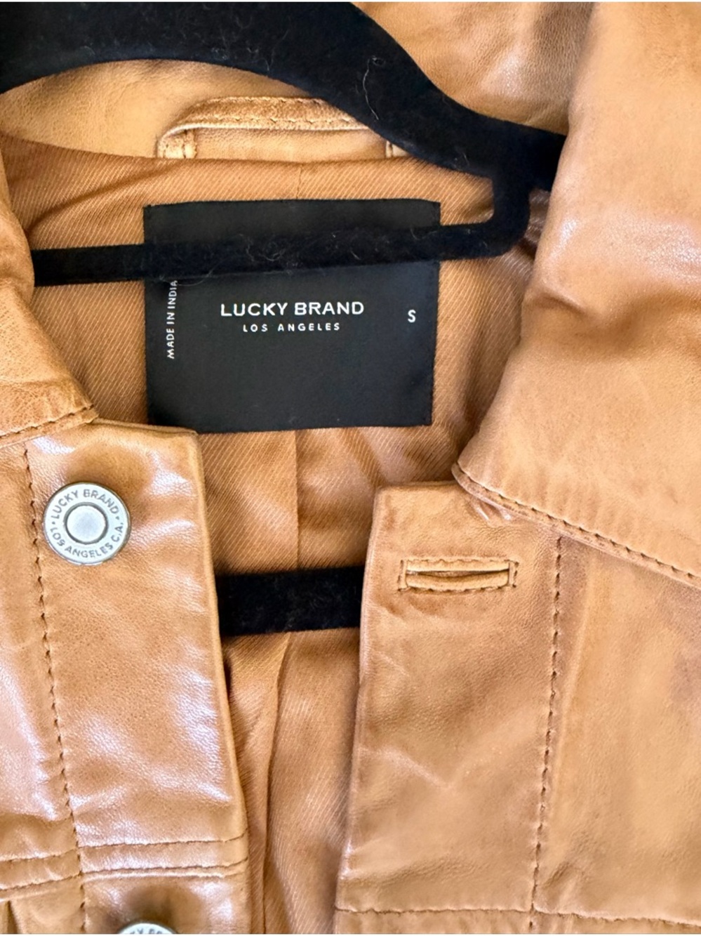 Lucky Brand Cognac Leather Trucker Jacket - Picture 4 of 6